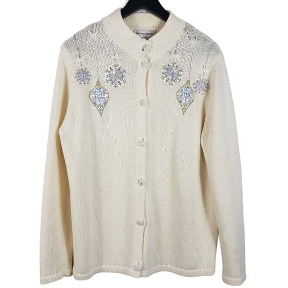 Vintage Embroidered Cardigan Sz Large Sequin Christmas Holiday Ornament  Sweater - Picture 5 of 12